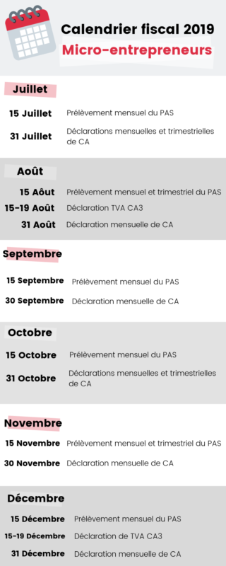 calendrier planning fiscal micro-entrepreneur 2019